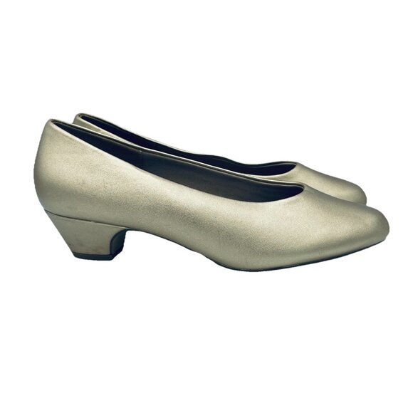 Comfortview Shoes Womens Size 9 M Vida Gold Metalic Heels Loafer Slip On Comfort - Picture 1 of 11